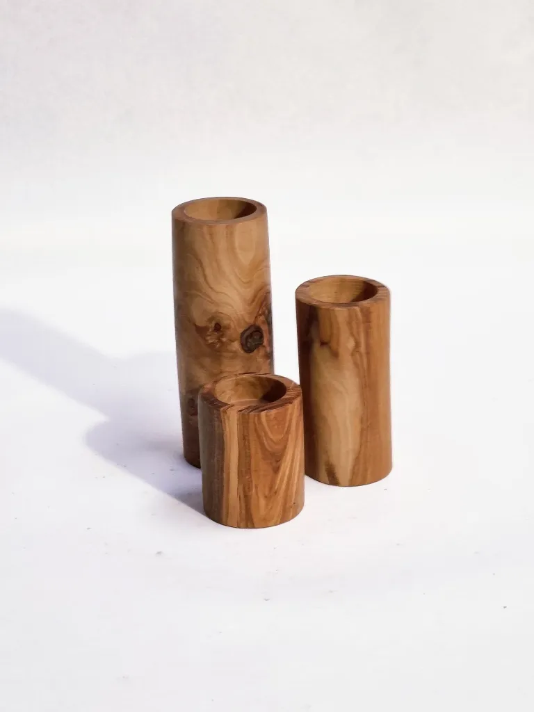 Candle Holder Olive Wood Cilinder 3PCS (2).webp
