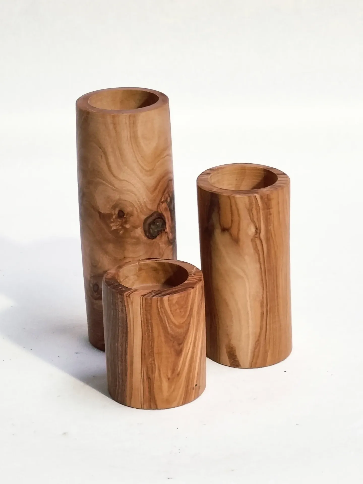 [Série de 3 bougeoirs Cilindrique] Candle Holder Olive Wood Cilinder 3PCS