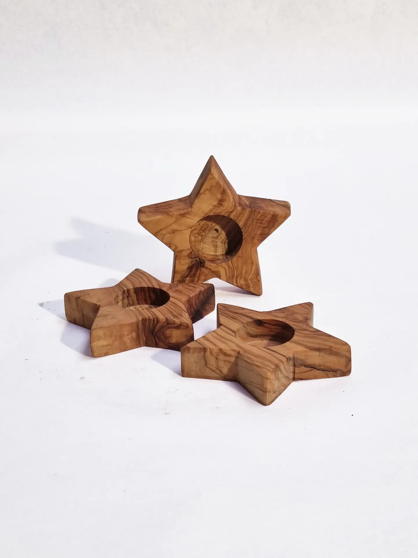 Candle Holder Olive Wood I Basic I 001 Star 3pcs